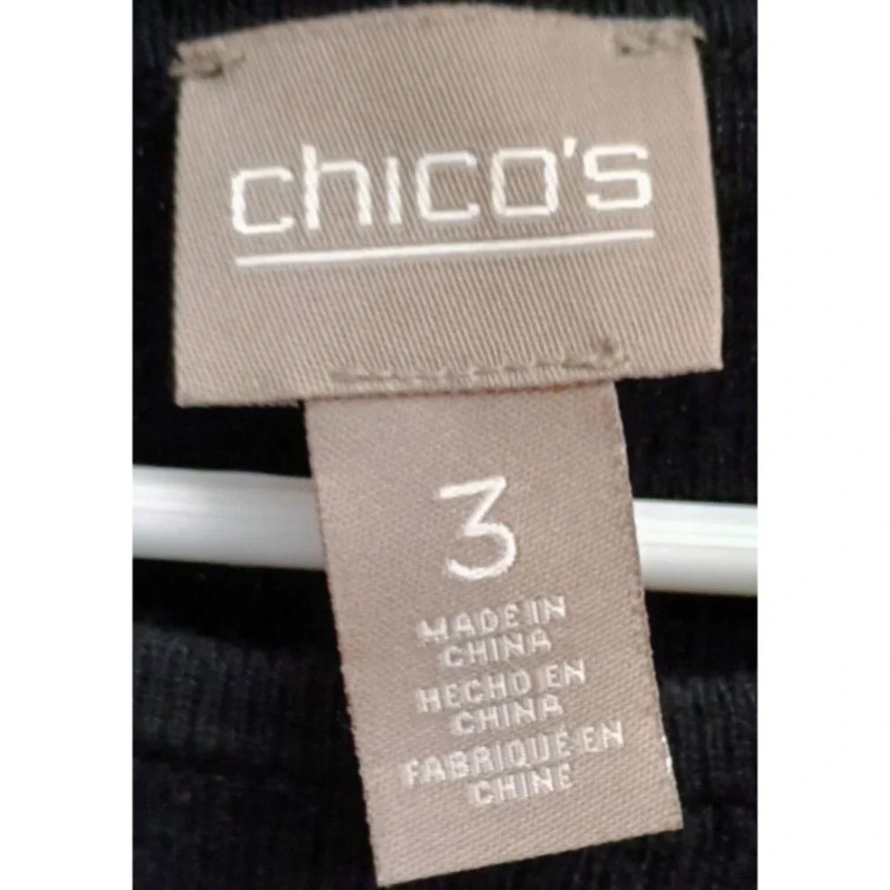 Chico's Size 3 Black Ribbed Knit Dolman Sleeve Sweater Women's XL/XXL Tunic Top